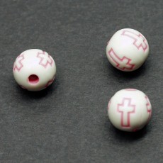 십자가무늬 라운드 10mm(핑크) - 50개